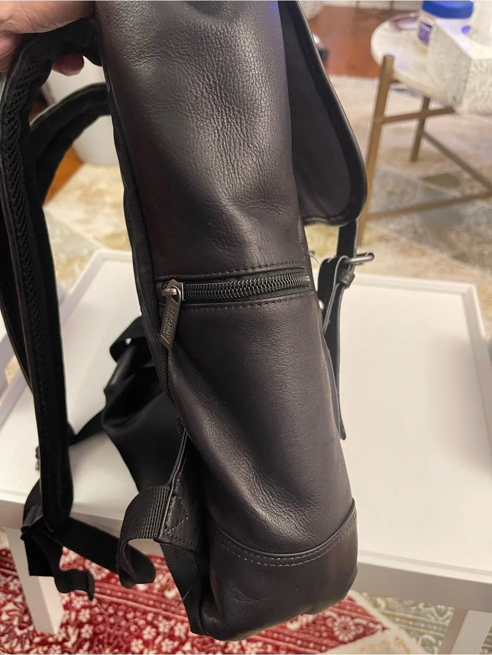 Kenneth Cole Black Leather Buckle-Front Backpack